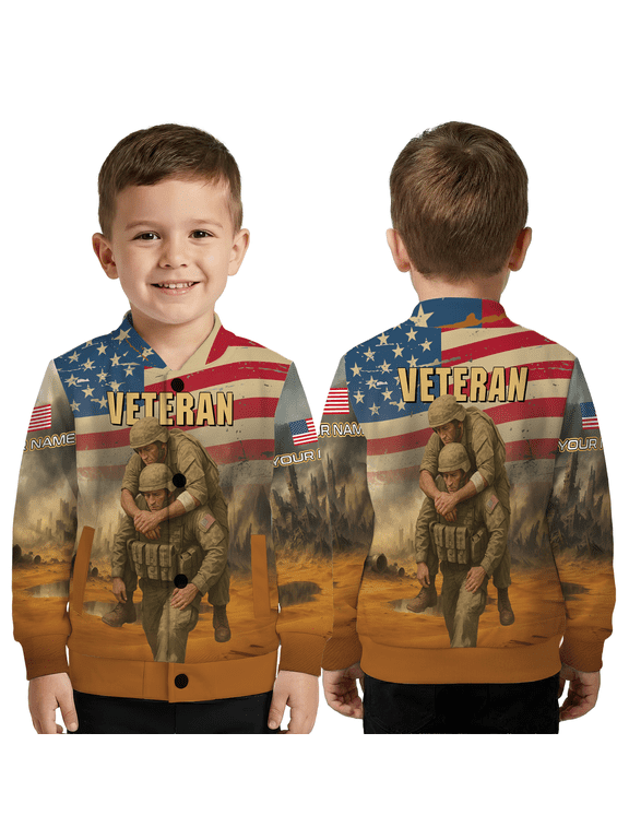 Personalized American Veteran Jacket, Custom American Flag Military Soldier Baseball Jacket, Patriotic Veteran Support Coat