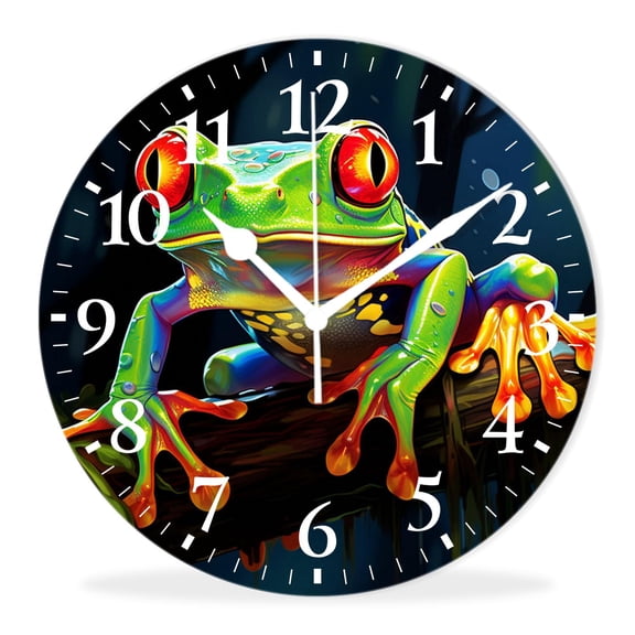 Personalized Analog Clock Non-Ticking Silent Wall Clocks Battery Operated Clocks with Picture Decorative for Living Room-A Red-Eyed Tree Frog Sitting on its Branch(14inch)