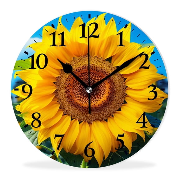 Personalized Analog Clock Non-Ticking Silent Wall Clocks Battery Operated Clocks with Picture Decorative for Living Room-Beautiful Sunflower Field Pattern(10inch)