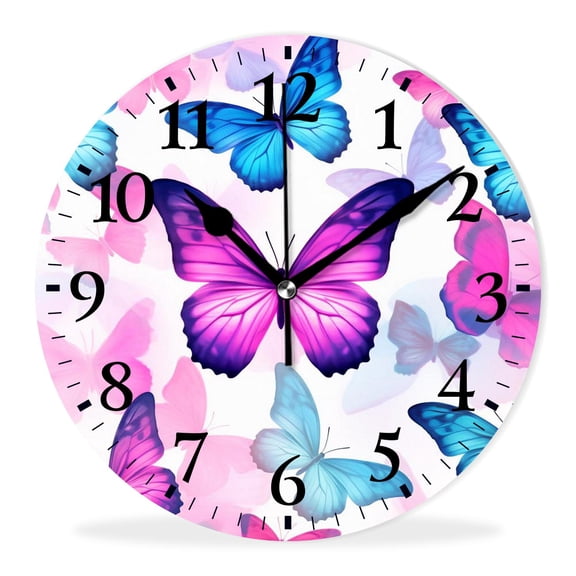 Personalized Analog Clock Non-Ticking Silent Wall Clocks Battery Operated Clocks with Picture Decorative for Living Room-Butterflies Watercolor Art(10inch)