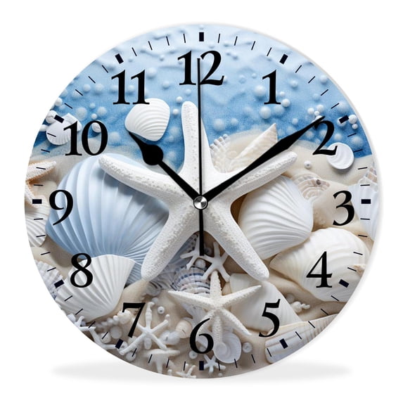 Personalized Analog Clock Non-Ticking Silent Wall Clocks Battery Operated Clocks with Picture Decorative for Living Room-Cool Starfish Shell Beach(14inch)