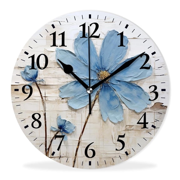 Personalized Analog Clock Non-Ticking Silent Wall Clocks Battery Operated Clocks with Picture Decorative for Living Room-Exquisite Blue Flowers(14inch)