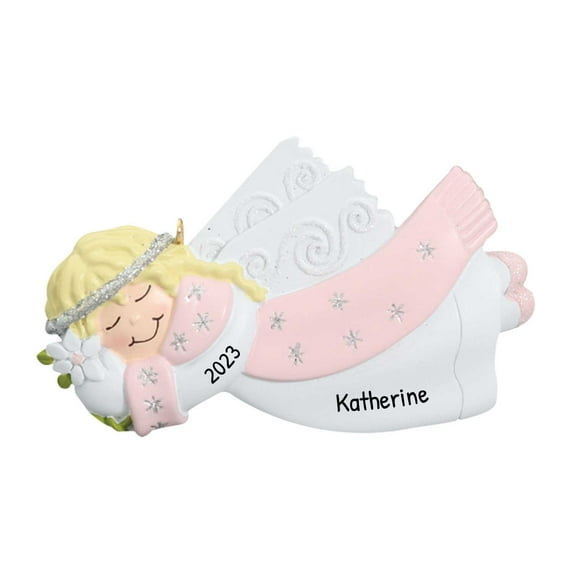 Personalized Angel Christmas Ornament - Angel Ornaments for Christmas Tree, Guardian Angel Gifts, Angel Watching Over You, Merry Christmas from Heaven - Cute Angel Pink - Free Customization