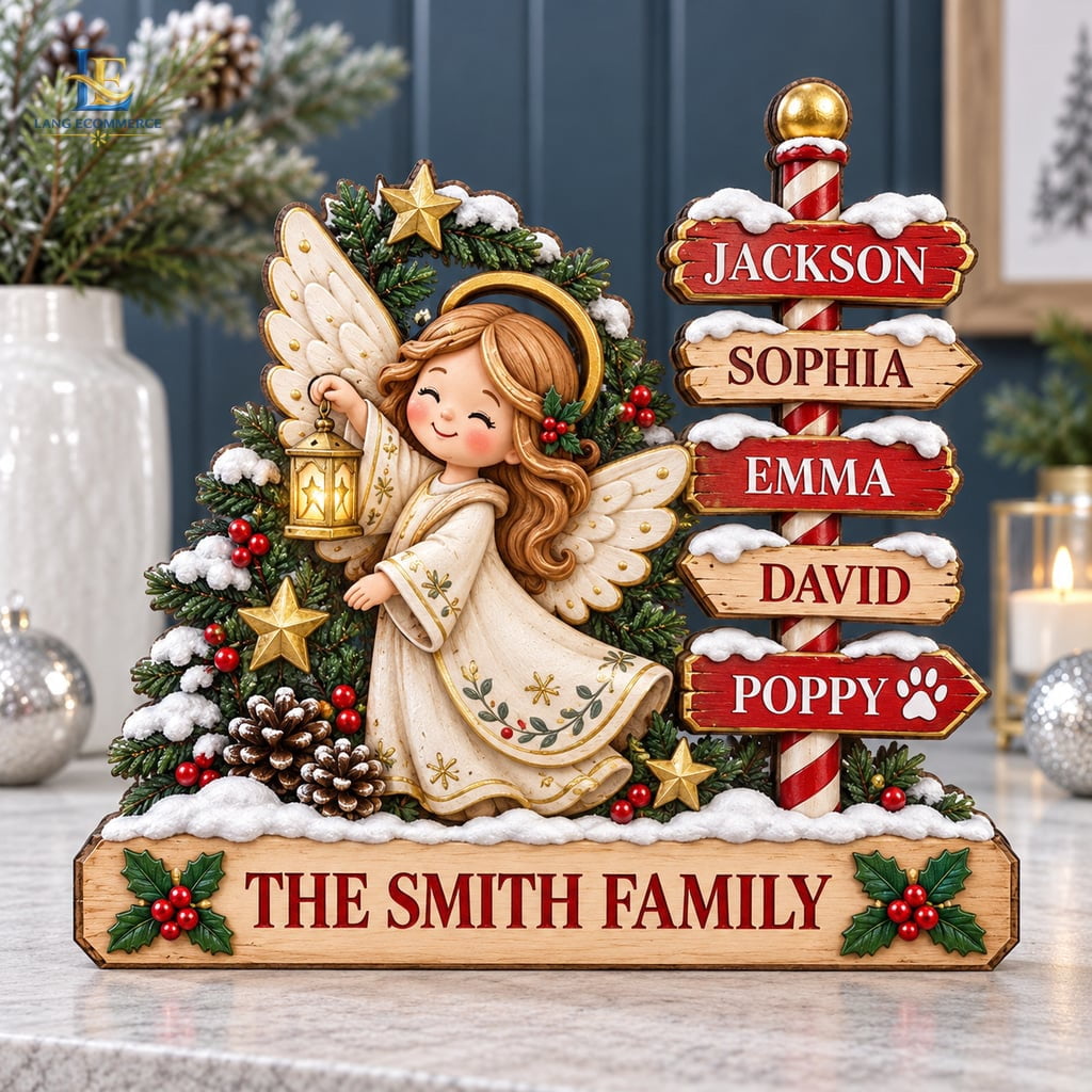 Personalized Angel Christmas Sign, Custom Wooden Block Tabletop Decor ...