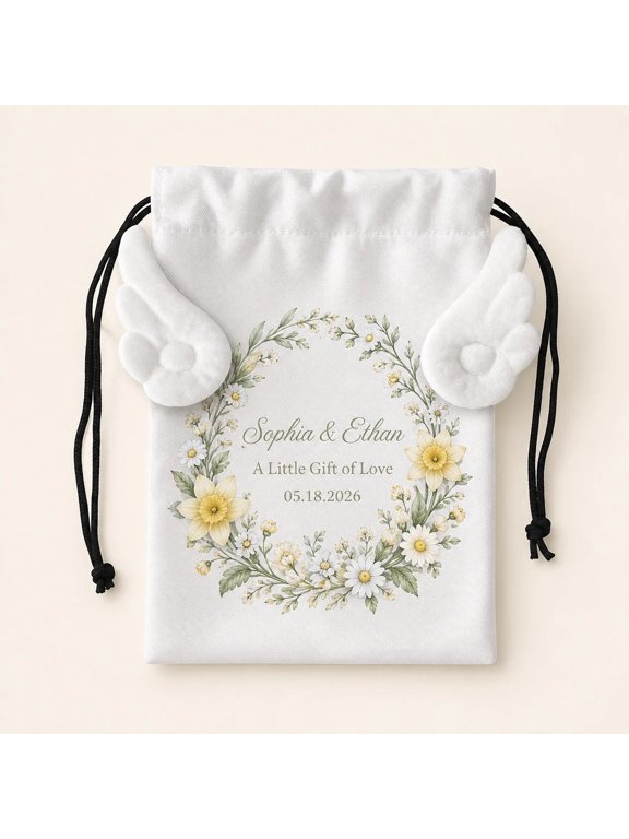 Personalized Angel Wing Drawstring Bag,Custom Drawstring Bag with Name Text Design for Jewelry and Accessories, for Gifting