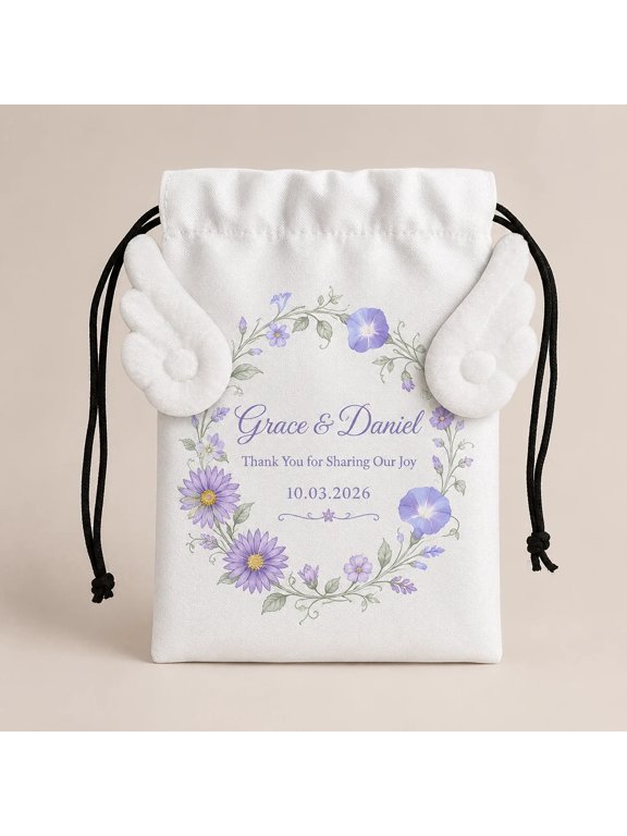 Personalized Angel Wing Drawstring Bag,Custom Drawstring Bag with Name Text Design for Jewelry and Accessories, for Gifting