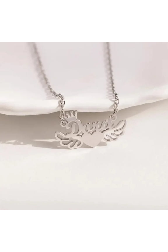 Personalized Angel Wings Necklace Customized Name Heart Shaped 14K Yellow Gold Necklace Minimalist Fashion Jewelry Birthday Gift