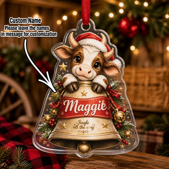 Personalized Animal Christmas Ornament, Cow Bell Custom Name for Christmas Tree Gift