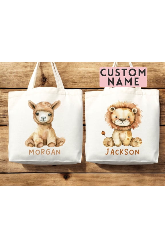 Personalized Animal Tote Bag Custom Name Kids School Kindergarten Bag
