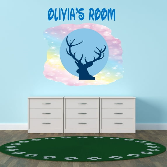 Personalized Animal Wall Decals for Bedroom - Big Buck Hunting Antlers Wall Sticker Decal With Easy Installation Instructions Custom Name Sticker - Size: 10 In x 10 In