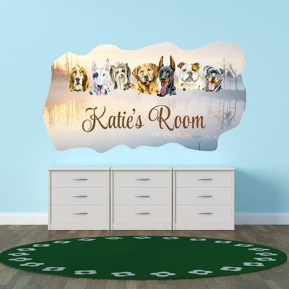 Personalized Animal Wall Decals for Kids Room - Dogs Boxer Dobermans Labs Golden Retreivers Wall Sticker Decal With Easy Installation Instructions Custom Name Sticker - Size: 10 In x 6 In