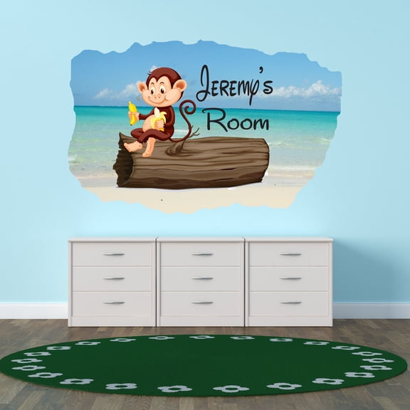 Personalized Animal Wall Decals for Kids Room - Jungle Kids Animals Monkey See Monkey Do Daycare Decal With Easy Installation Instructions Custom Name Sticker - Size: 20 In x 12 In