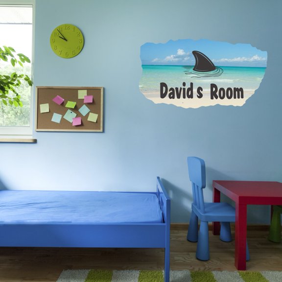 Personalized Animal Wall Decals for Kids Room - Scary Shark Beach Lifeguard Fin Birthday Decoration With Easy Installation Instructions Custom Name Sticker - Size: 10 In x 5 In