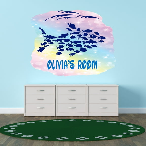 Personalized Animal Wall Decals for Kids Room - School of Fish Trout Fishing Nursery Decor With Easy Installation Instructions Custom Name Sticker - Size: 10 In x 8 In