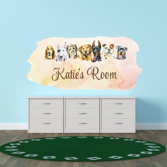 Personalized Animal Wall Decals for Kids Room - Variaty Fancy Dog Heads Wall Sticker Decal With Easy Installation Instructions Custom Name Sticker - Size: 10 In x 5 In
