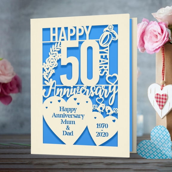 Personalized Anniversary Card, Papercut Love Hearts & Text, Happy Anniversary Wedding Memory Greeting Card Keepsake Gift for Wife Husband Dad Mum