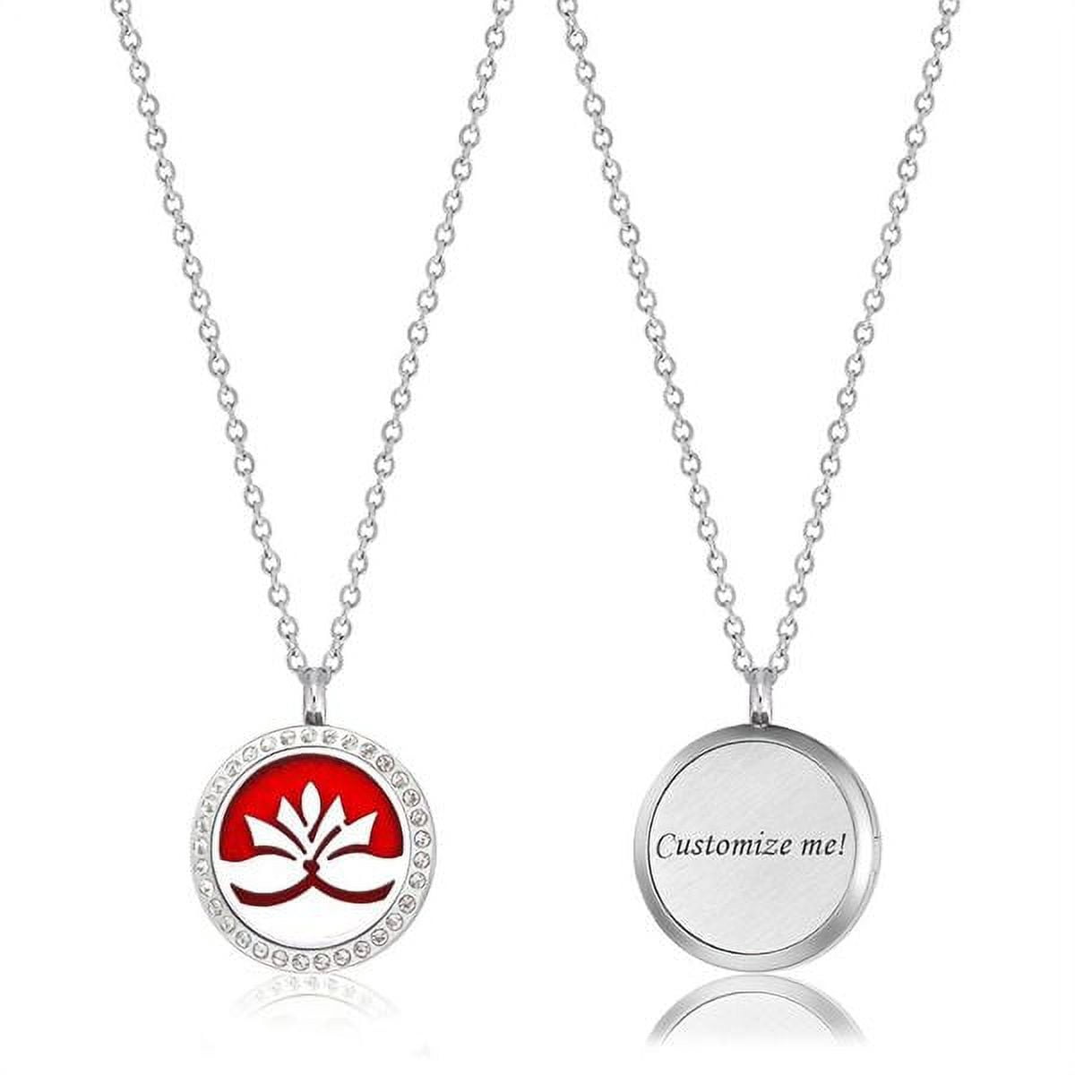 Personalized Anniversary Day Gift for Her Wife Fiancee Girlfriend Aromatherapy Rhinestone Lotus Stainless Steel Essential Oil Birthday Necklace Diffuser Jewelry Free 12 Pads Gift Box Ship Next Day