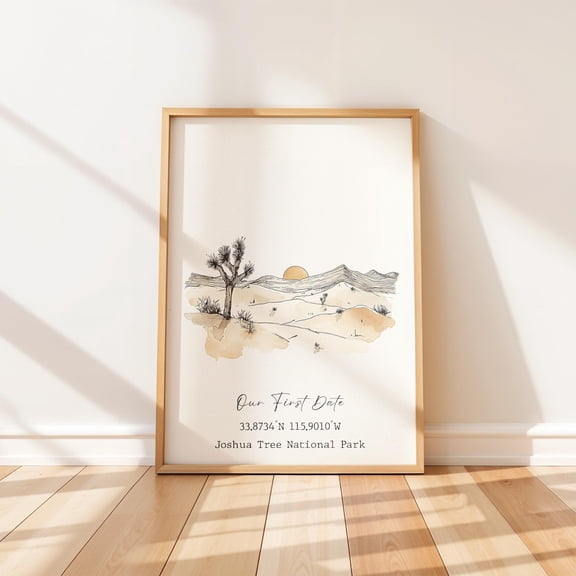Personalized Anniversary Joshua Tree National Park Illustration Our First Date Custom Co-ordinates Keepsake Unframed Paper Print