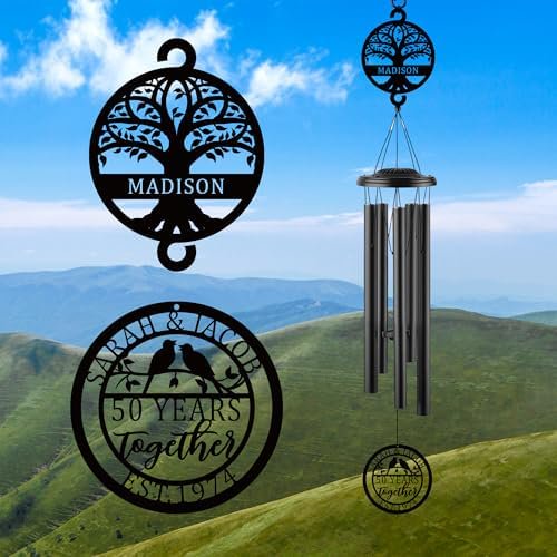 Personalized Anniversary Wind Chime  Custom Wedding Gift for Couple, Parents, Him or Her, Unique Wind Chime Gift for 10th, 20th, 25th, 50th & Any Year Anniversary$$Garden & Patio