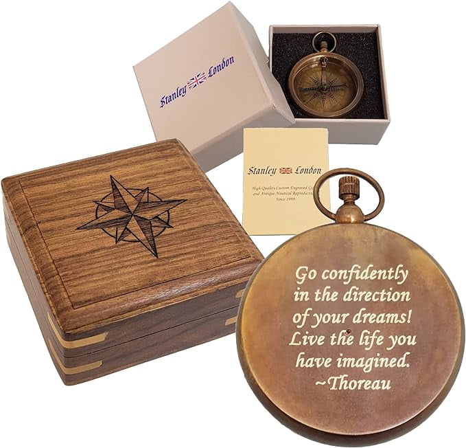 Personalized Antique Brass Pocket Compass Gifts Engraved Compasses for Graduation, Him, Her