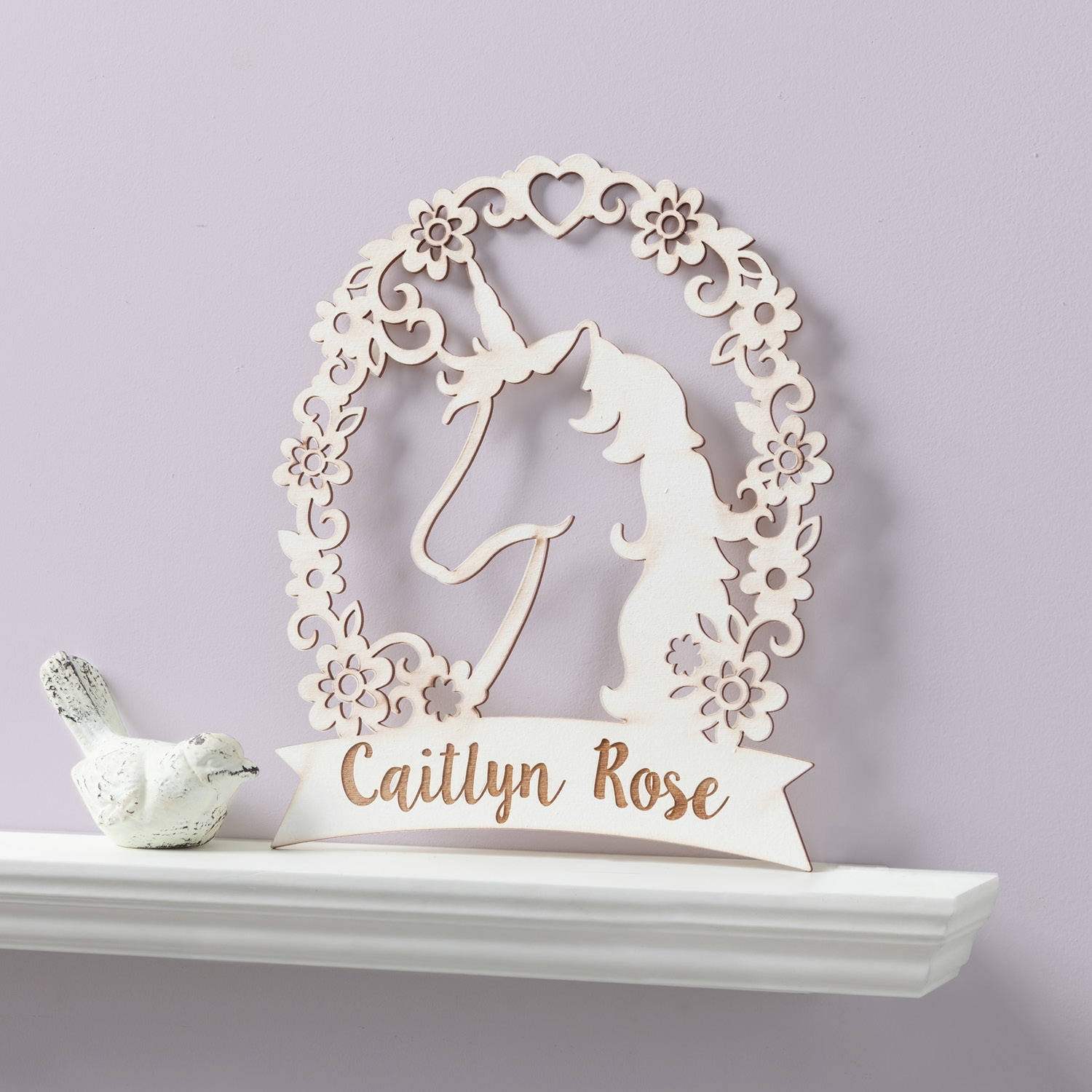 Personalized Antique White Unicorn Wood Plaque
