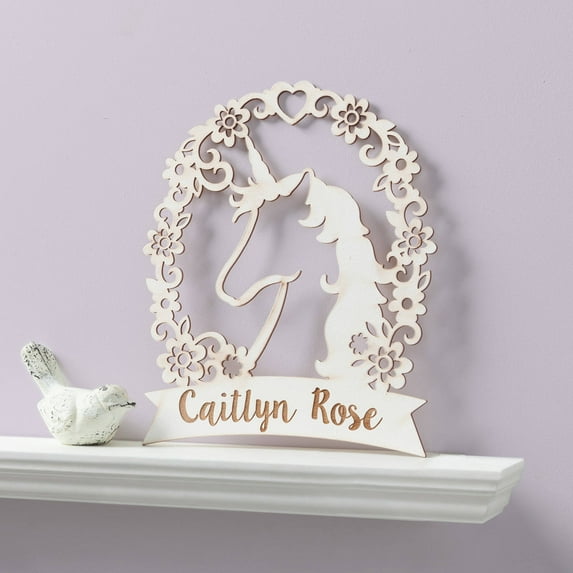 Personalized Antique White Unicorn Wood Plaque