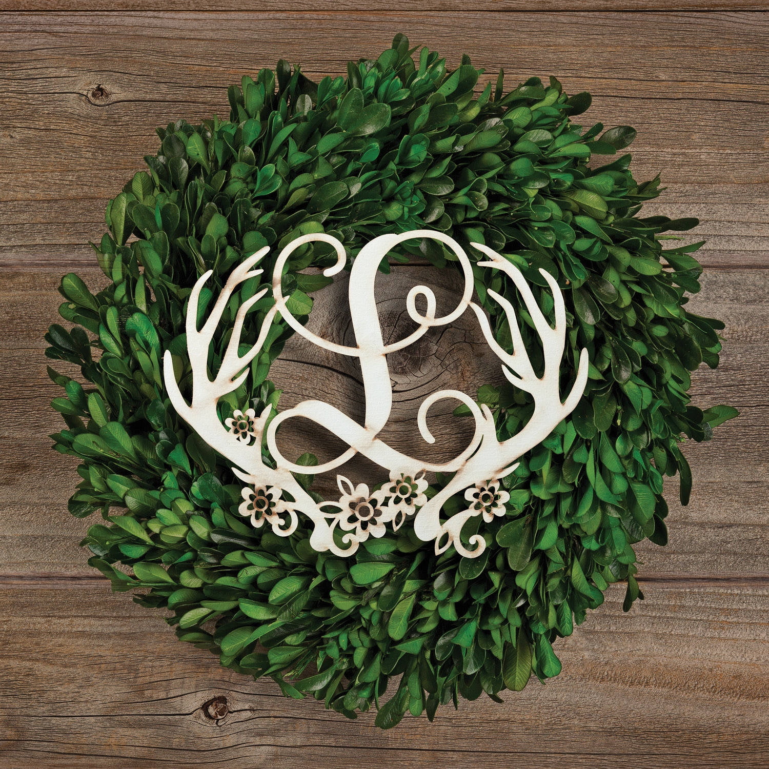 Personalized Antique White Wood Antlers Plaque