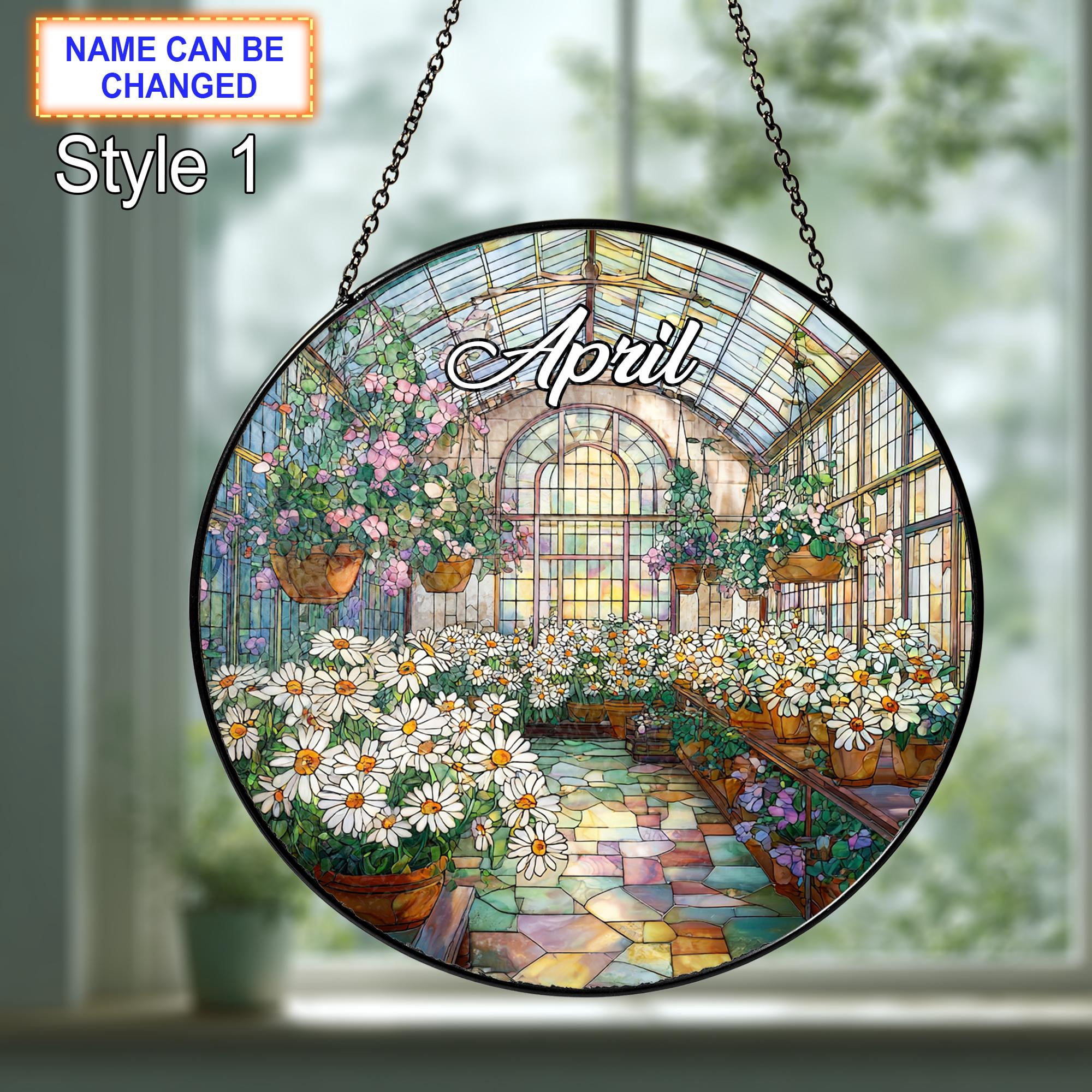 Personalized April Birth Flower Stained Glass Suncatcher, Custom