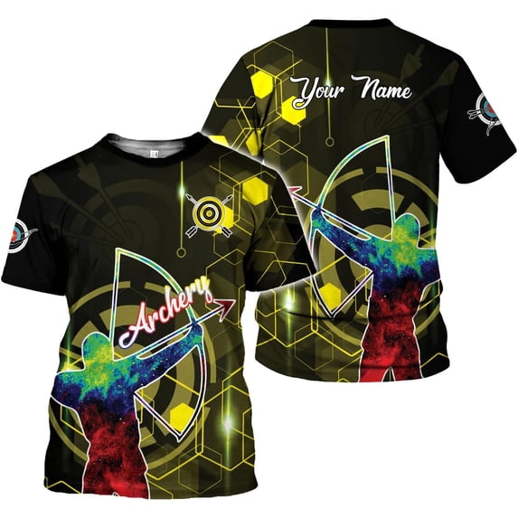 Personalized Archery Shirt 3D Archery Target Bow Archery Shirts for Men Women Archer Archery Lovers T-Shirt S-5XL (Yellow, L)