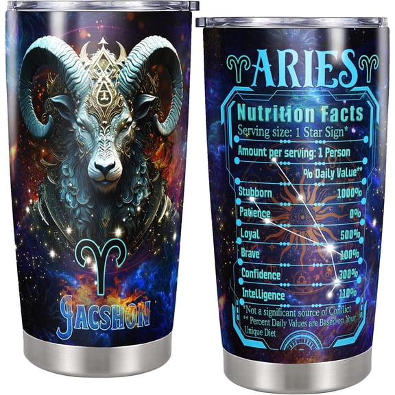 Personalized Aries Tumbler Constellation Zodiac Astrology Insulated cups Travel Coffee Mug Cup with Lids Stainless Steel 20 oz Gifts for Men Women Birthday Christmas