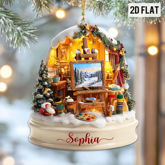 Personalized Art Studio Ornament 2D FlAT, Custom Painter Artist Christmas Decor, Acrylic Studio Ornament, Creative Art Teacher Gift