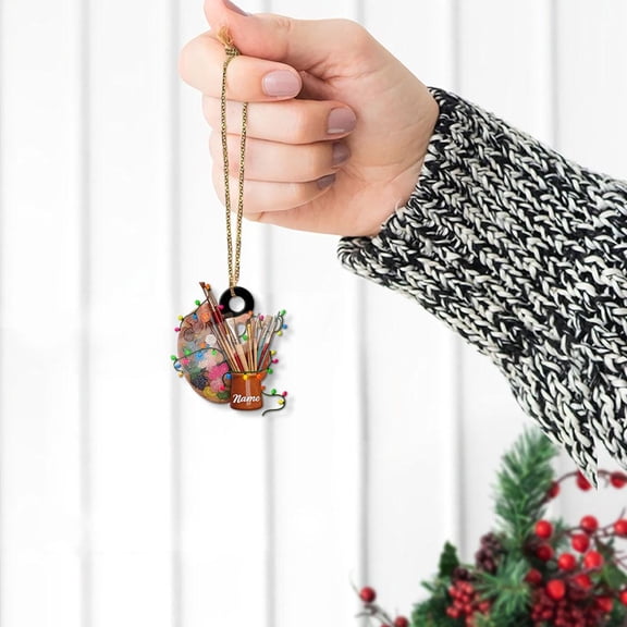 Personalized Artist Palette Acrylic Christmas Ornament with Brushes Custom Name Painter Keepsake, Art Teacher & Crafter Holiday Tree Decor