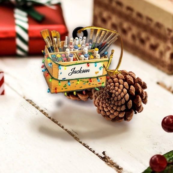 Personalized Artist Tool Box Acrylic Christmas Ornament Custom Name Art Supplies Holiday Tree Decor, Painter/Crafter Creative Studio Keepsake