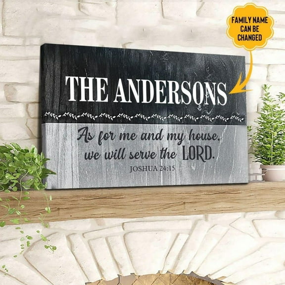 Personalized "As For Me And My House" Wall Art Canvas – Joshua 24:15 Bible Verse With Custom Family Name, Christian Home Decor, Wedding Gift, Stretched Canvas Size 8x12