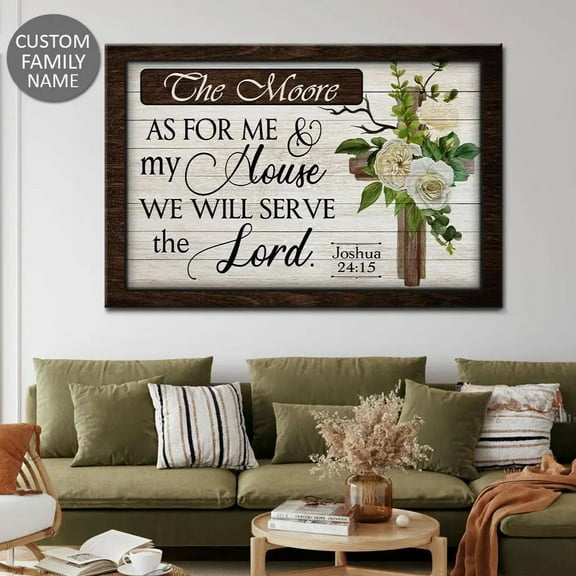 Personalized 'As For Me And My House, We Will Serve The Lord' Wall Art Canvas - Custom Family Name Christian Decor | Inspirational Art, Unframed Canvas Size 8x12