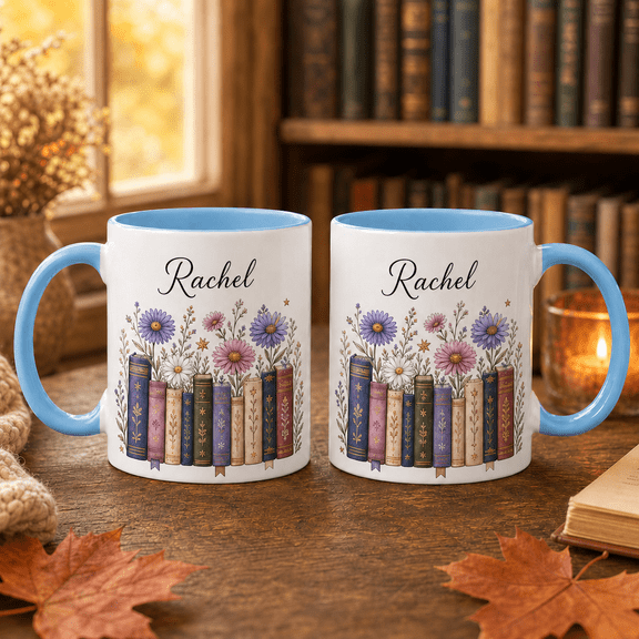 Personalized Aster Birth Flower Ceramic Mug September Book Lover Gift 11oz 15oz