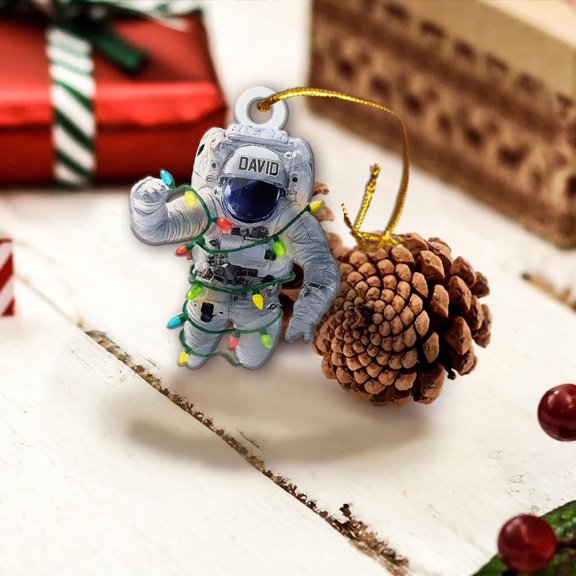 Personalized Astronaut Acrylic Christmas Ornament with Lights Custom Name Spacesuit Holiday Tree Decor, Galaxy Space Lover Family Keepsake