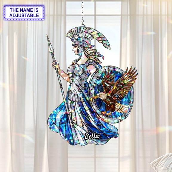 Personalized Athena Goddess Acrylic Suncatcher, Custom Name Holographic Window Hanging Decor, Fantasy and Celestial Decor
