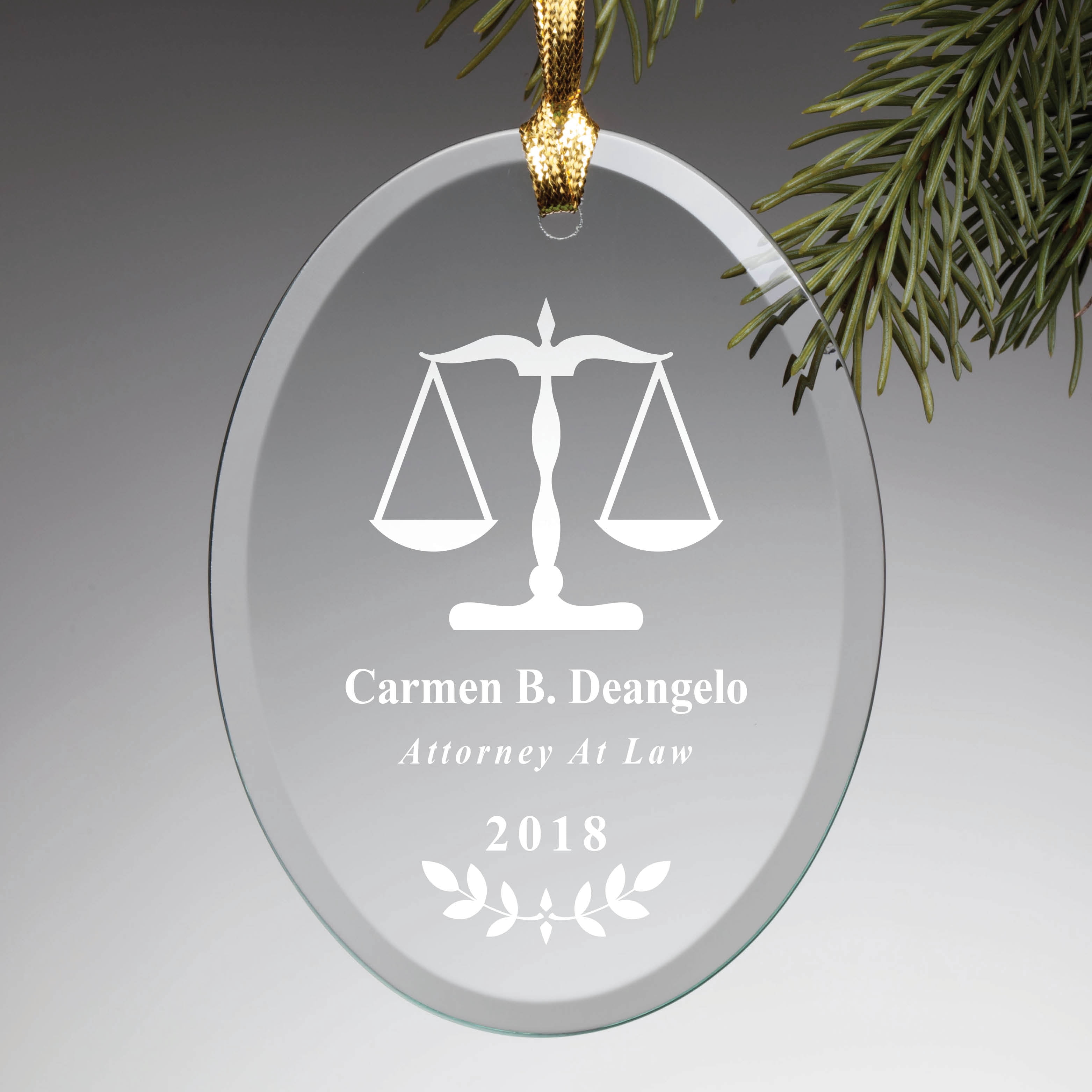 Personalized Attorney At Law Glass Ornament