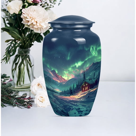 Personalized Aurora Borealis Cremation Urn,Artistic Urn, Customizable Funeral Urn, Keepsake Urn for Human Ashes, Decorative Urn,size(10",3")