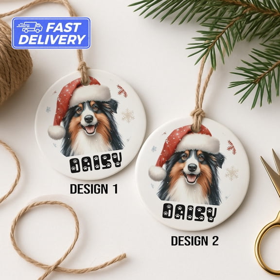 Personalized Australian Shepherd Memorial Ceramic Ornament with Custom Pet Name, Dog Remembrance Keepsake and Sympathy Gift for Australian Shepherd Lover