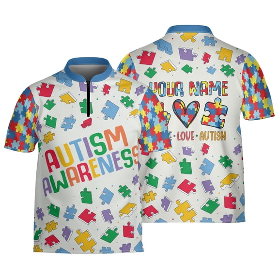 Personalized Autism Awareness Bowling Jersey Peace Love Autism Shirt Puzzle