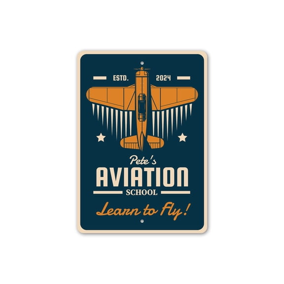 Personalized Aviation School Learn To Fly Aluminum Metal Decor Sign - 10x14 inches