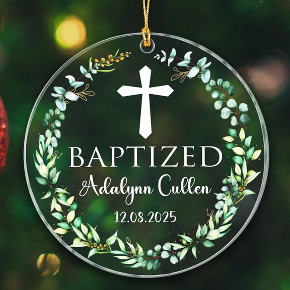 Personalized Baby Baptized Christmas Ornament Gift for Newborn Baby, God Bless Christening Ornament, Customized Date & Name Baby Christian Ornaments Christmas 2025, Baptism Keepsake Xmas Ornaments