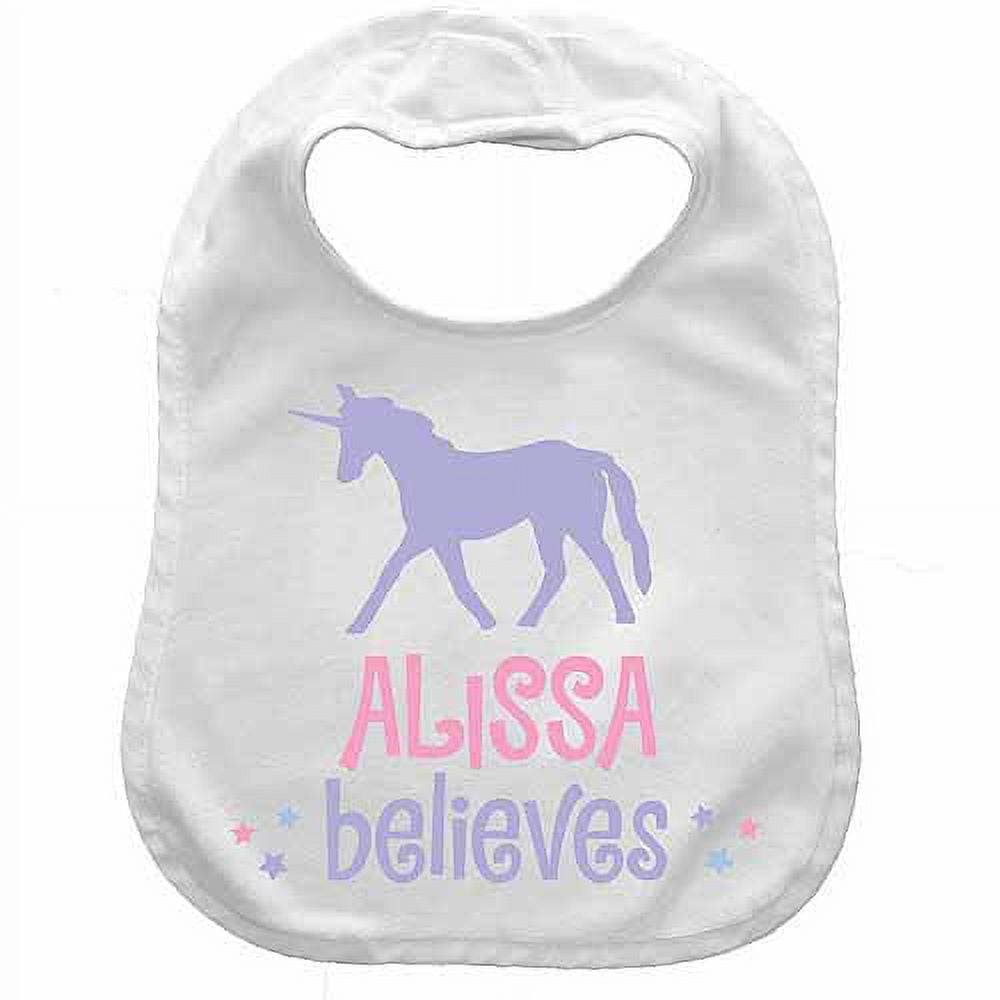 Personalized Baby Bib, Unicorn, White