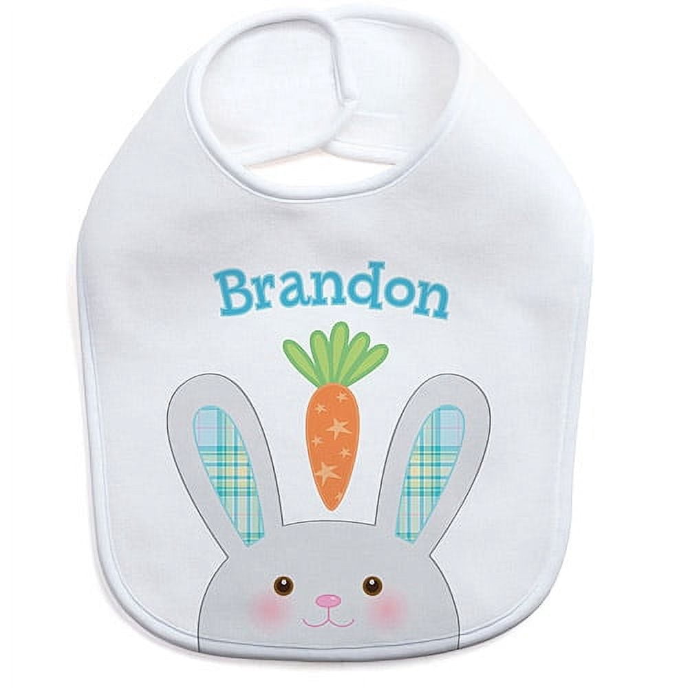 Personalized Baby Bib for Boys, Bunny, White