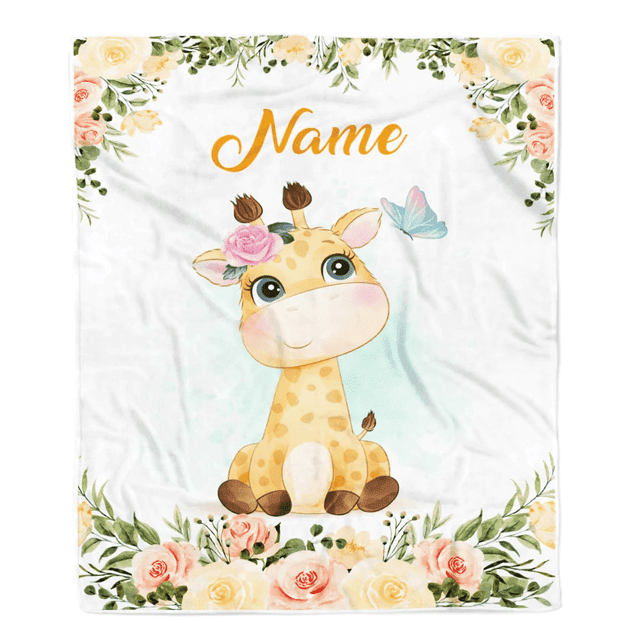 Personalized Baby Blanket With Name - Custom Elephant Sunflower Pink Blanket For Newborns, Infants & Toddlers