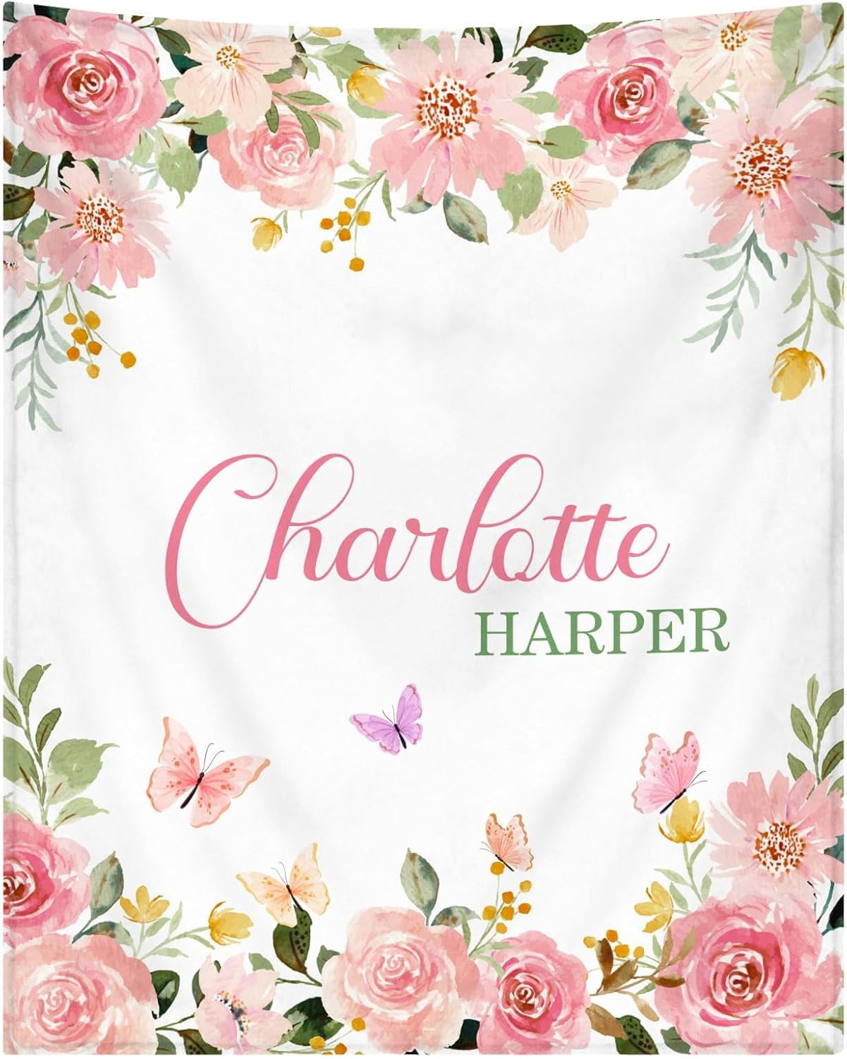 Baby Fleece Blanket - 75x100cm, Soft Pram, Cot & Moses Basket Blanket, Pink Roses Design