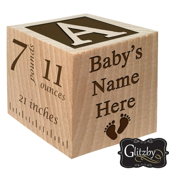 Personalized Baby Block New Birth Announcement Custom Engraved Wooden Baby Block for Newborn Boys and Girls