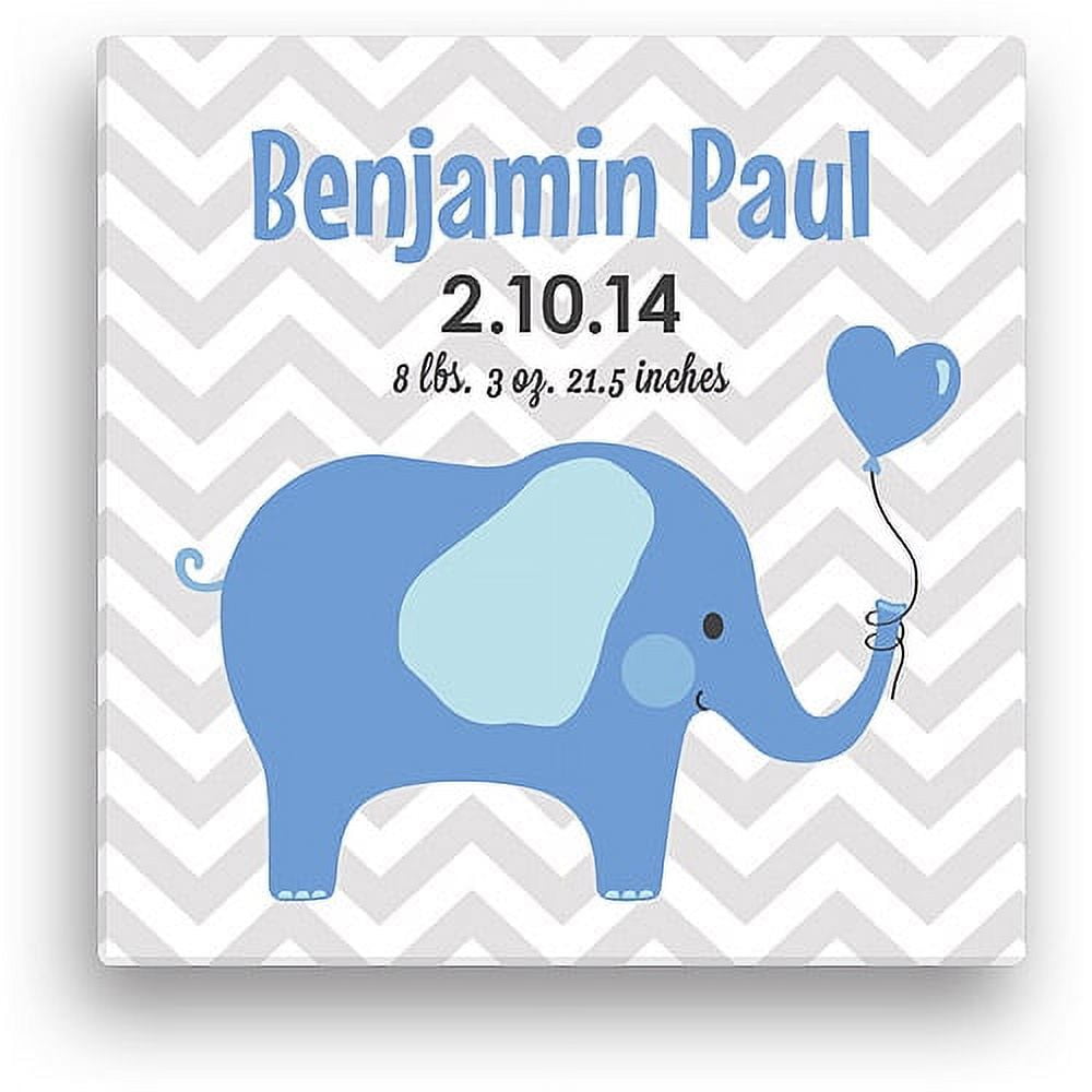 Personalized Baby Boy 12" x 12" Elephant Canvas
